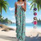 Dam sommar Bohemian Wide Leg Jumpsuit med fickor