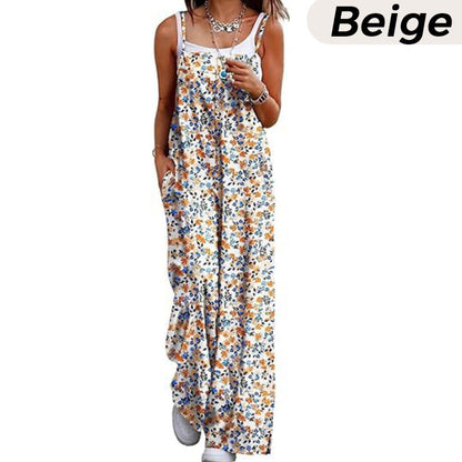 Dam sommar Bohemian Wide Leg Jumpsuit med fickor